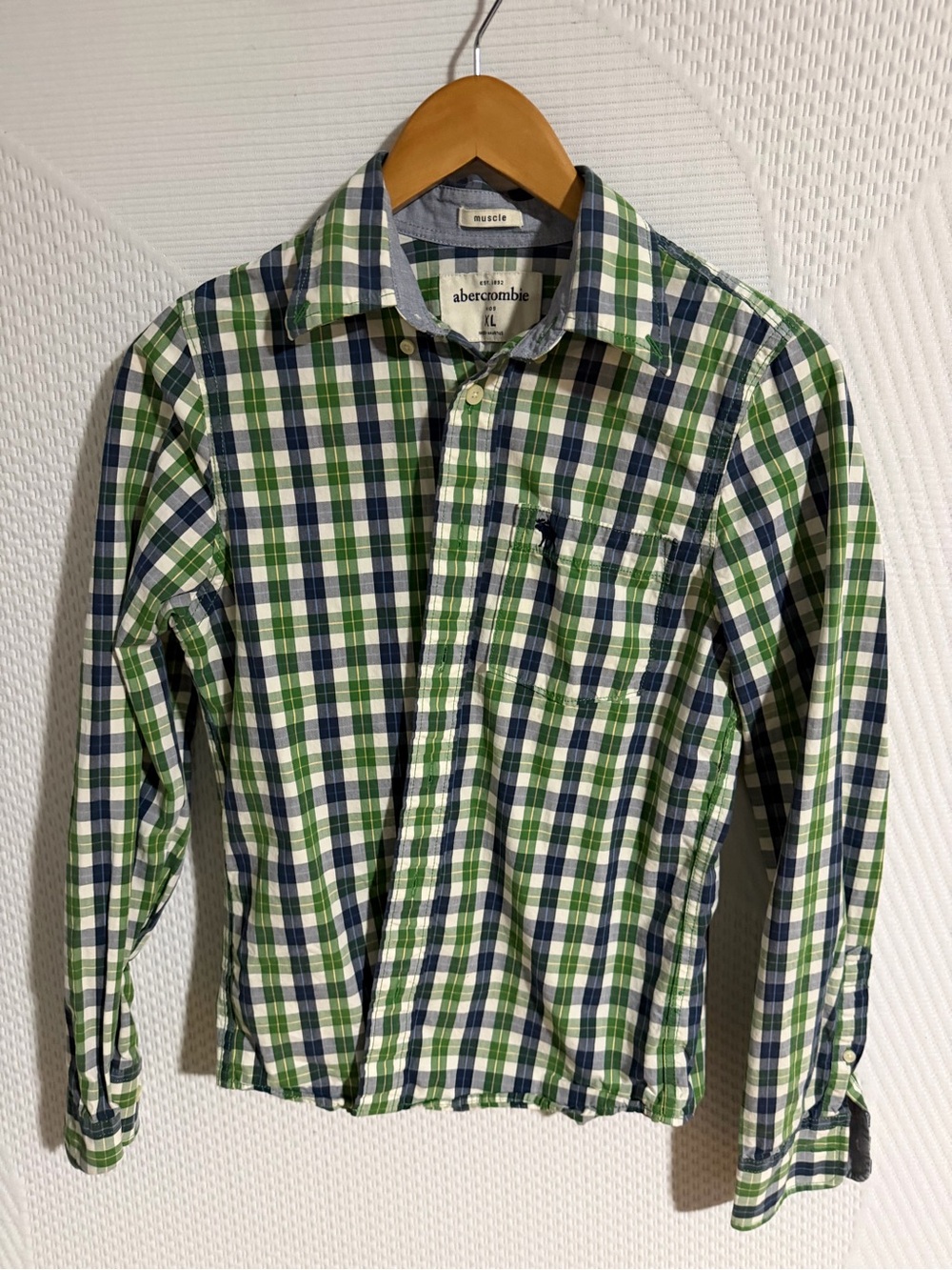 Abercrombie & Fitch Green and Blue Plaid Long-Sleeve Button-Down Shirt